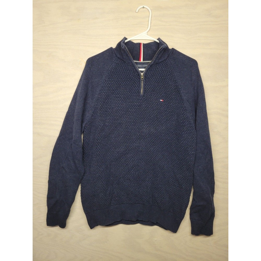 TOMMY HILFIGER Men's SZ M  1/4 Zip Pullover Sweater Long Sleeve Preppy Blue